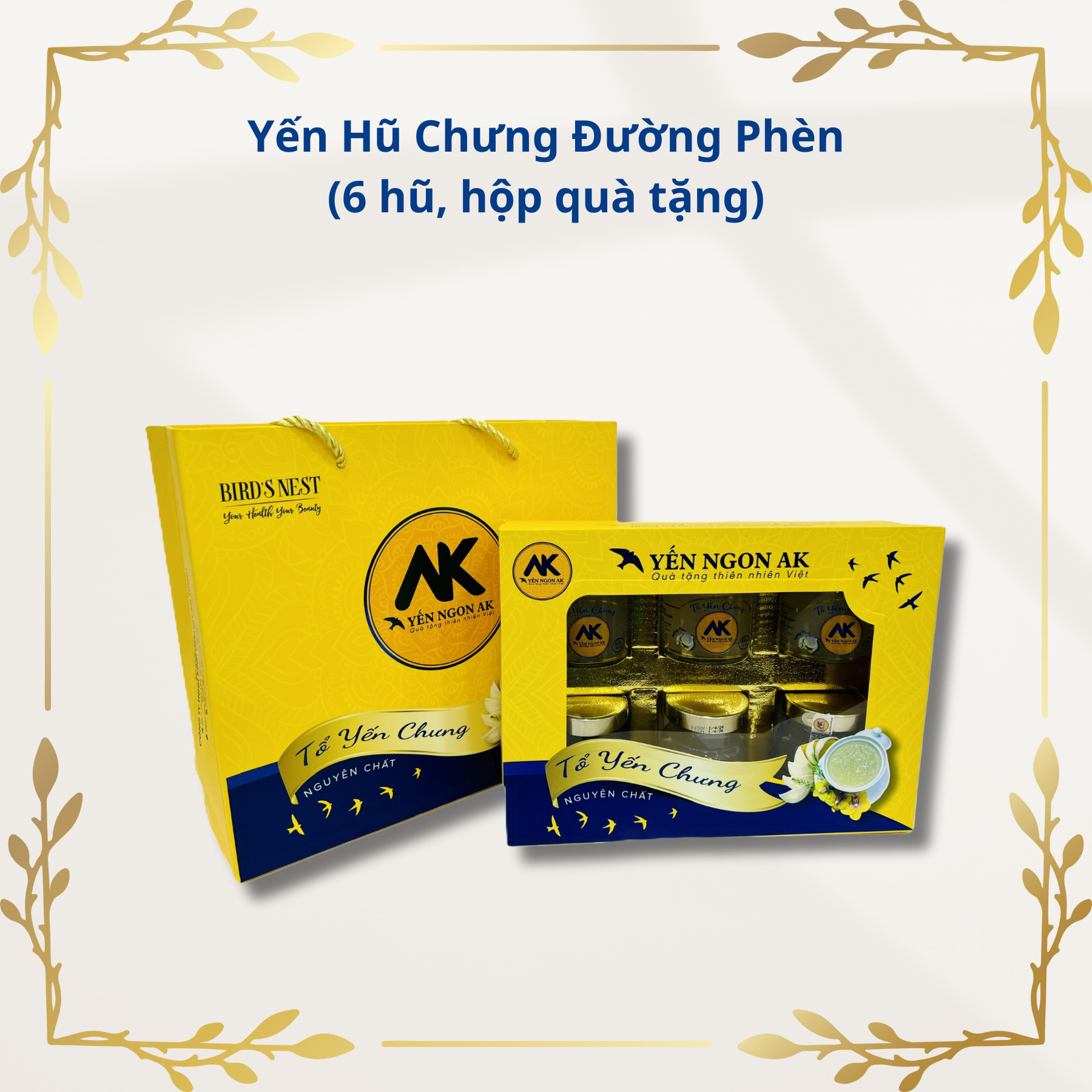 yến chưng đường phèn hộp 6 hũ quà tặng