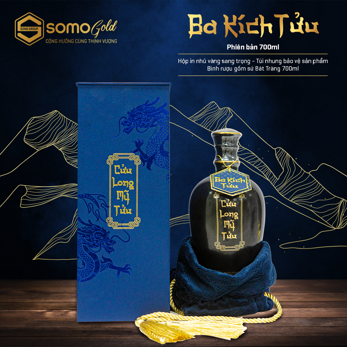 ba kích tửu bình sứ 700ml hộp túi nhung