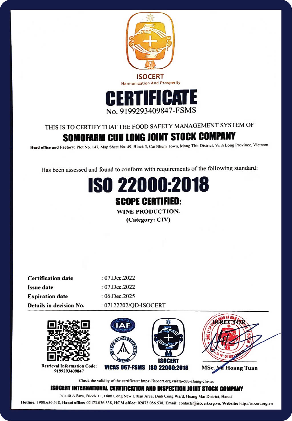 chứng nhận ISO 22000