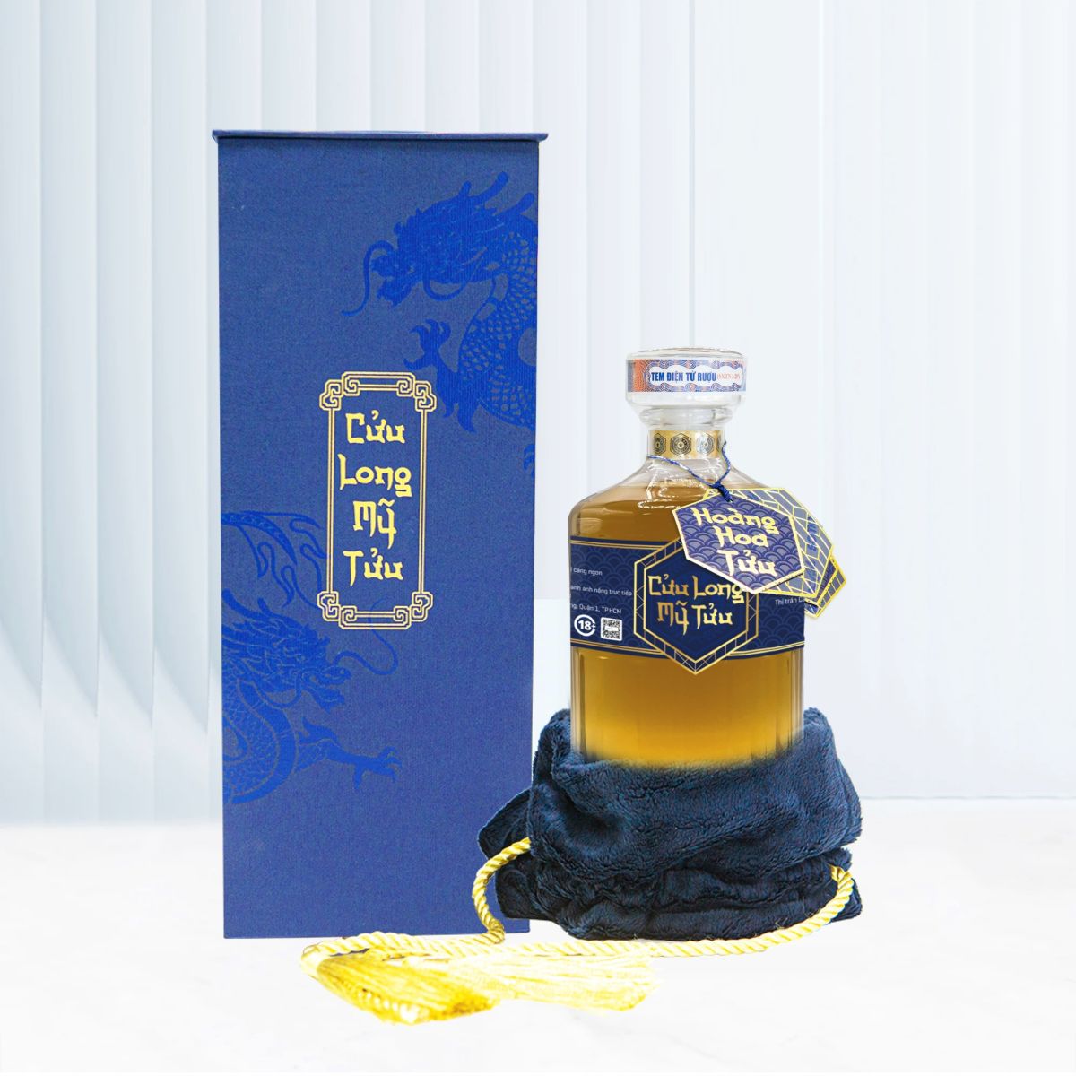 hoàng hoa tửu chai thuỷ tinh 500ml hộp túi nhung