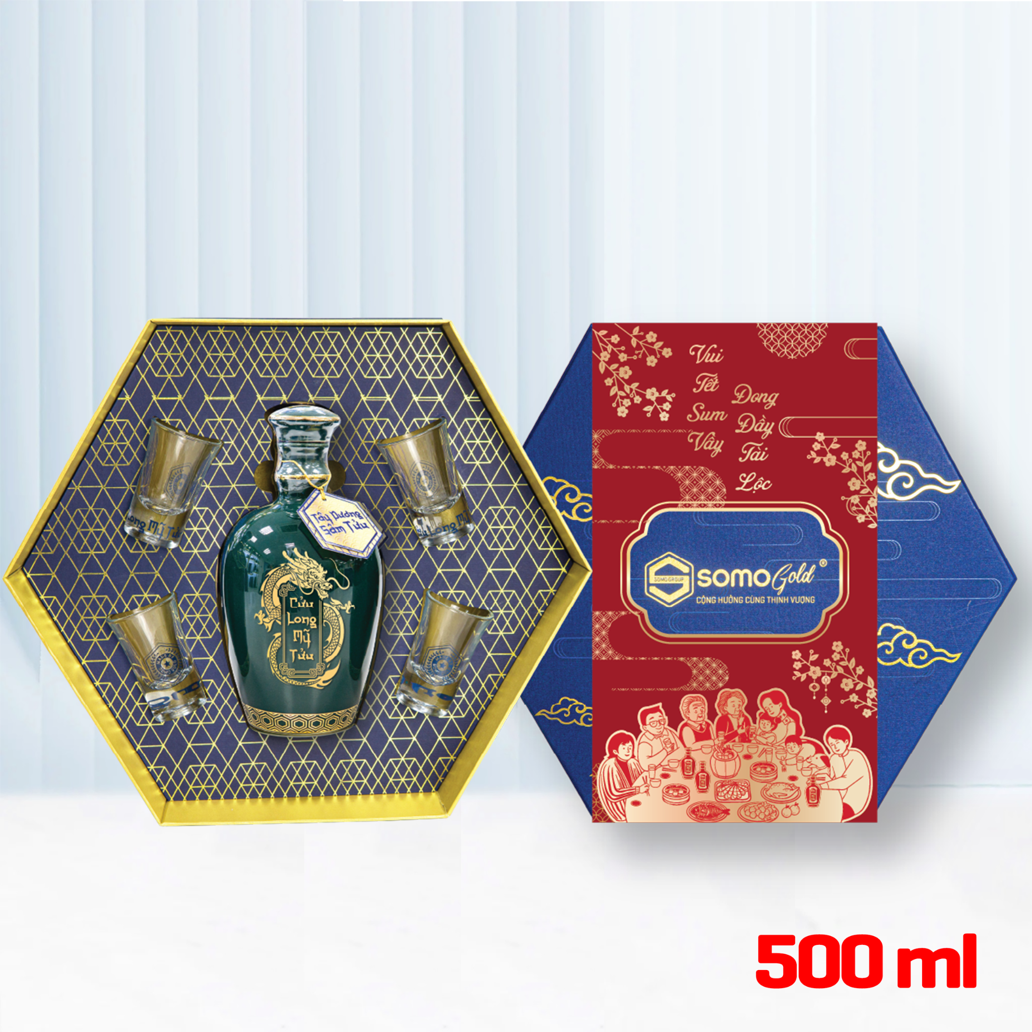tây dương sâm tửu bình sứ hộp lục giác 4 ly
